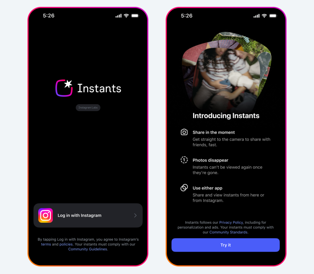 Meta launches Instants photo-sharing app